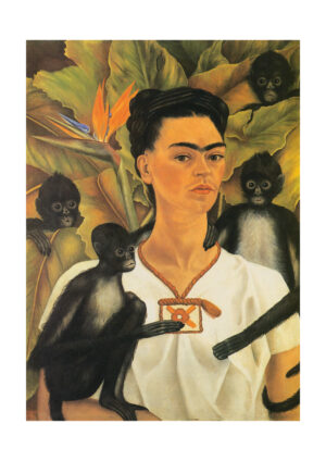 Juliste Frida Kahlo itseportretilla apinoilla Juliste 1